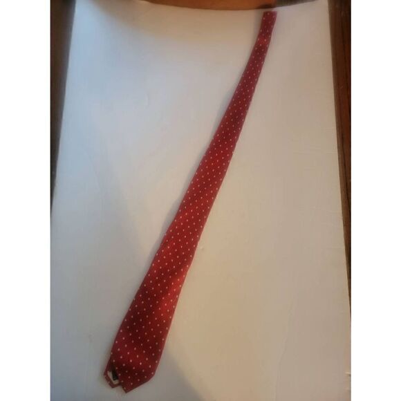 Leonardo Strelli Men's Red Vintage Polka Dot Silk Necktie - Picture 1 of 4
